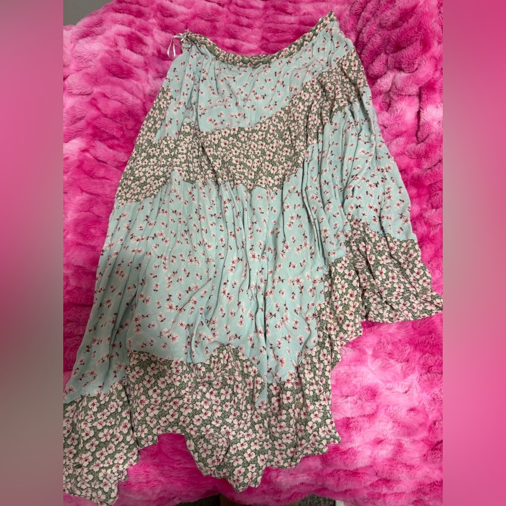 Angie Asymmetrical Floral Skirt in Green and Pink